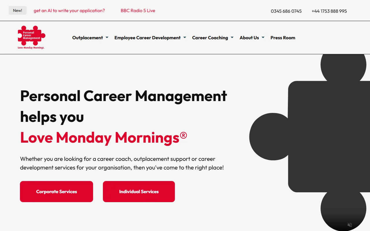 Personal Career Management homepage with the strapline Love Monday Mornings